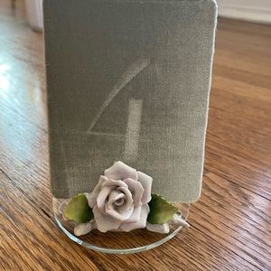 Velvet Table Numbers & Vintage Porcelain Flower Holders